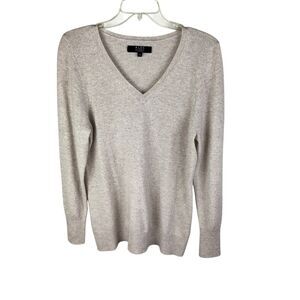 Alex Marie beige tan 100% Cashmere V-Neck pullover sweater ladies Large